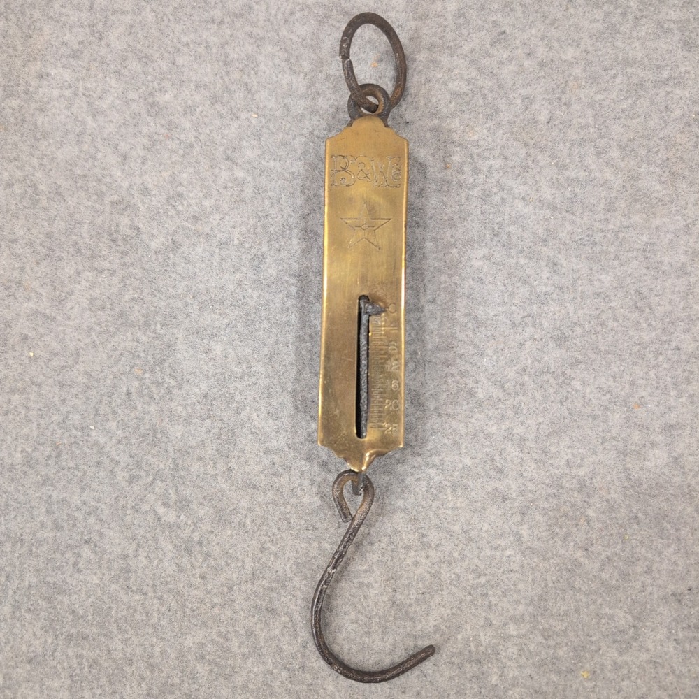 c. 1900 P.S. & W. Co. Antique Brass Spring Scale 25lb Star Logo Primitive Tool